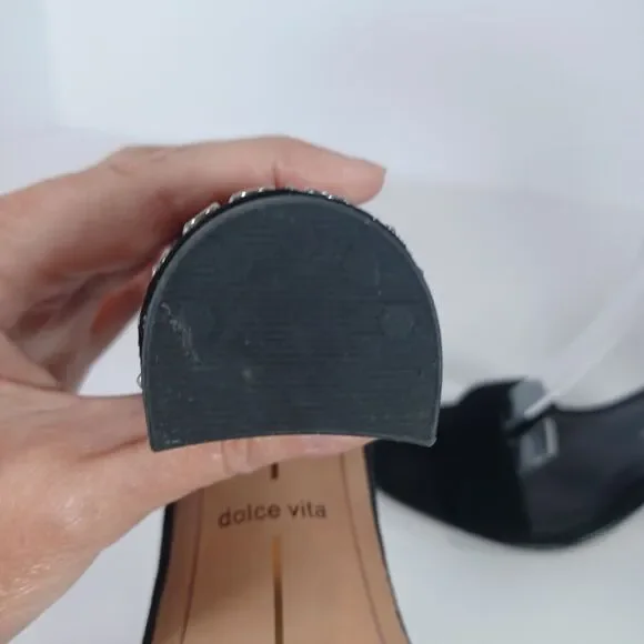 Dolce Vita Size 8 HENDRIX Black Suede Ankle Strap 4" Block Heel Stud Sandals - Picture 10 of 11